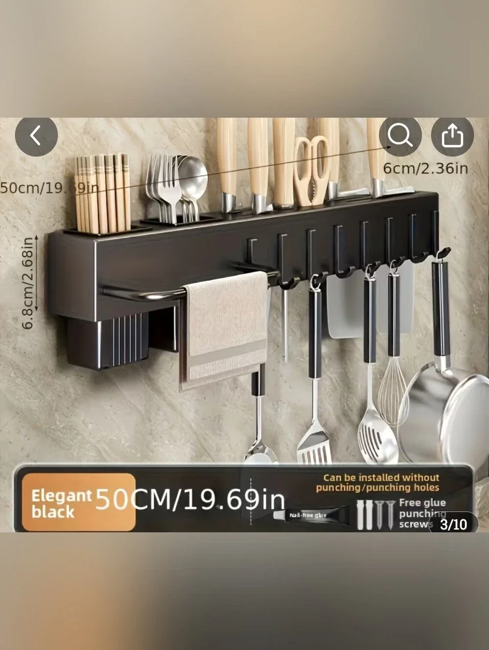 Wall-Mounted Heavy Duty Kitchen Rack with Shelf & Hooks